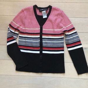 Red, white, & blue striped cardigan, with attached scoop neck top, petite small